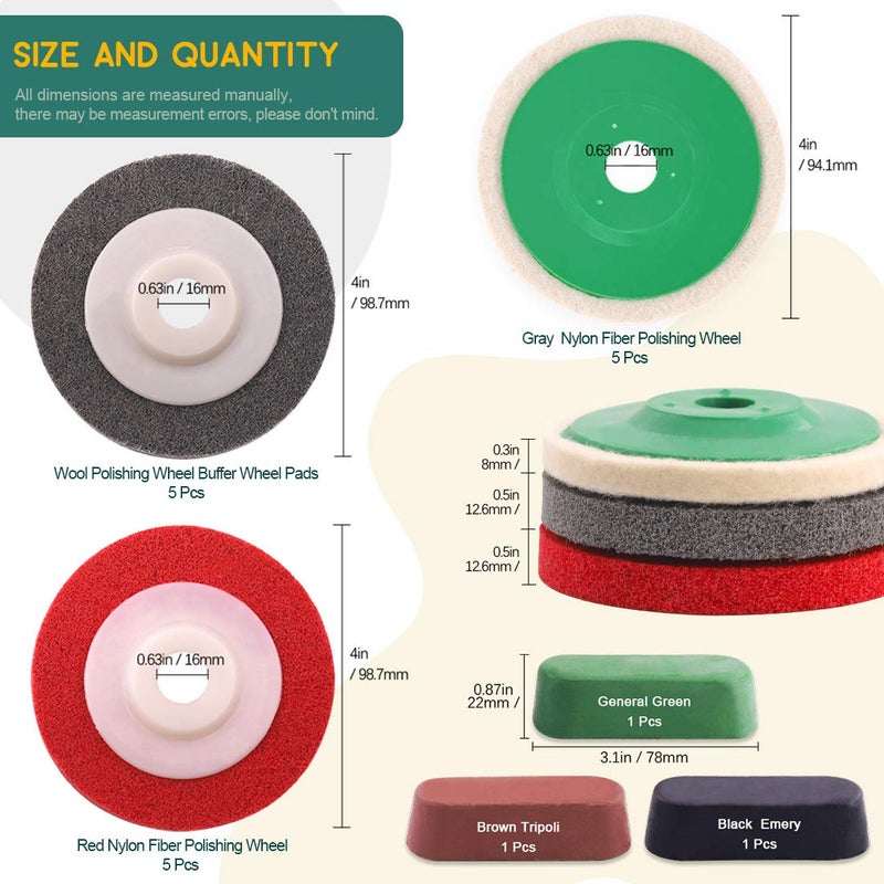 Keadic 18Pcs 4 Inch Wool Felt Polishing Wheel Disc Kit Includes Wool Felt Disc Wheel Pad and Buffing Polishing Compounds, Wool Polishing Wheel Buffer Pads Wool Polishing Disc for Marble - Image 2